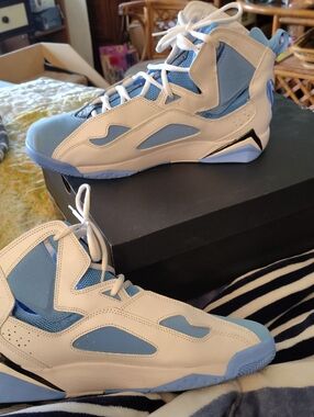 JORDAN TRUE FLIGHT High-Top Athletic Sneakers in Light Blue and White Sz12
